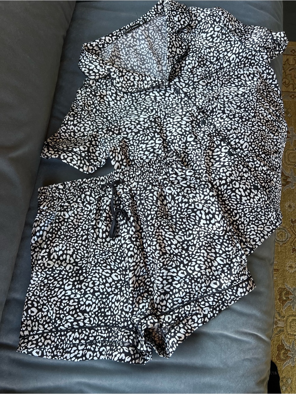 Tart Intimates Satin Animal Print Pajama Set Small Black & White Lounge
